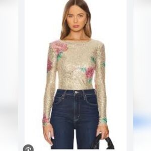 NWT Free People Intimately Free People Gold Sequin Rose Motif Top Various Sizes